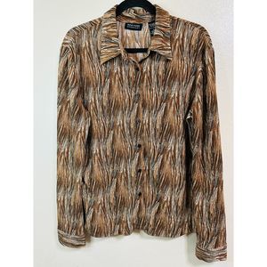 New York & Company Metallic Stretchy Career Button Up Blouse, Size L